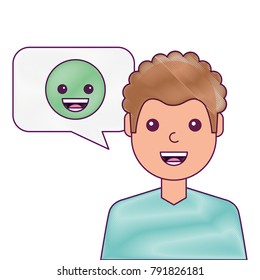 man with smile emoticon in speech bubble