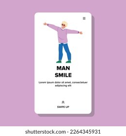 man smile vector. young casual, success happy, adult looking, cheerful portrait, person man smile web flat cartoon illustration