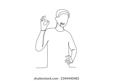 Un hombre sonríe mientras hace una buena pose. Dibujo de una línea del día de la sonrisa en el mundo