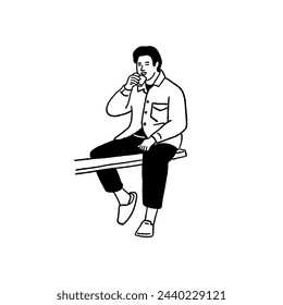 Man smiling with coffee Casual wear People lifestyle Hand drawn minimal Hand drawn Line art Illustration