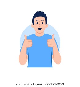 Hombre sonriendo y dando pulgares hacia arriba gesto positivo sintiéndose orgulloso feliz por el éxito ganador