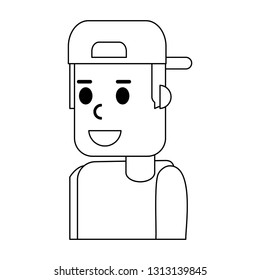 man smiling with hat back cartoon black and white