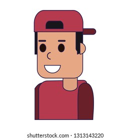 man smiling with hat back cartoon blue lines