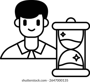 Um homem está sorrindo e segurando um relógio que está ajustado para o tempo de 3:00