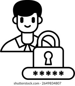 Un hombre está sonriendo y sosteniendo una llave de una cerradura. El bloqueo está en la pantalla de una computadora