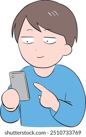 Un hombre sonriendo y mirando su smartphone