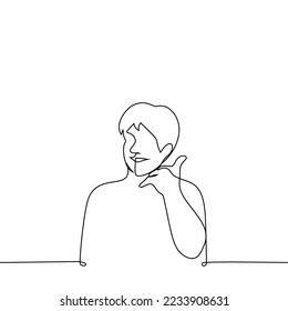 man smiling makes hand gesture - call me, one line drawing vector. concept flirting, pickup