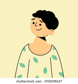 The man smiling on yellow background looking right side.vector design.character design.
