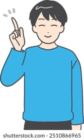 A man smiling and raising her index finger