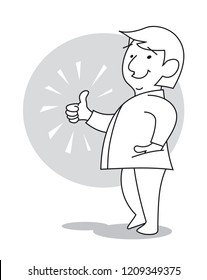 Man smiling and shows his thumb to show their appreciation. Cartoon vector illustration