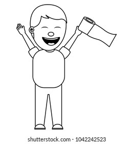 man smiling with toilet paper in his hand for a joke vector illustration thin line image