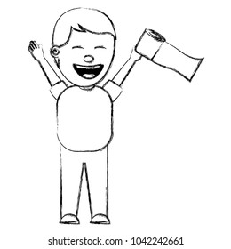 man smiling with toilet paper in his hand for a joke sketch image