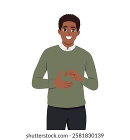 Man smiling warmly while clapping his hands. Flat Vector character illustration