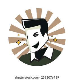 a man smiling with zoom and sparkle effect, successful businessman concept 