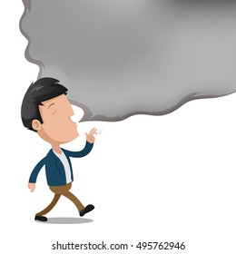 Man Smoke Empty Text Cartoon Vector