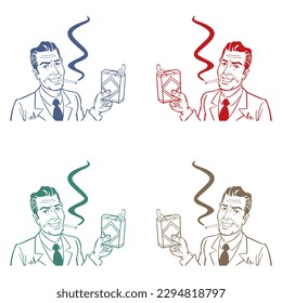 A Man Smokes A Cigarette Vector Illustration
