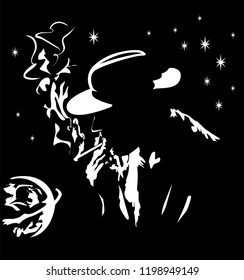 a man smokes and thinks about the meaning of life, a man with a cigarette and a planet