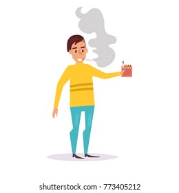 Man smokes/ Vector. Cartoon. Isolated art on white background. Flat