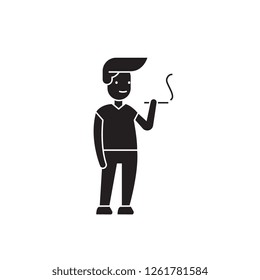Man smoking black vector concept icon. Man smoking flat illustration, sign