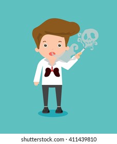 Man smoking, cartoon vector illustration, World No Tobacco Day, man smoking cigarette on blue Background.  Stop smoking,No smoking, 