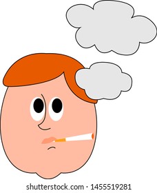 Man smoking cigar, illustration, vector on white background.