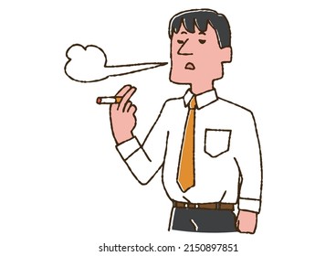 A man smoking a cigarette, a comical handwritten person vector, a warm line drawing
