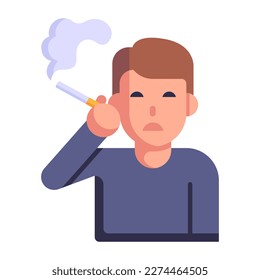 Un hombre fumando un cigarrillo, un icono plano