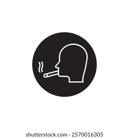 man smoking cigarette icon black and white vector outline sign