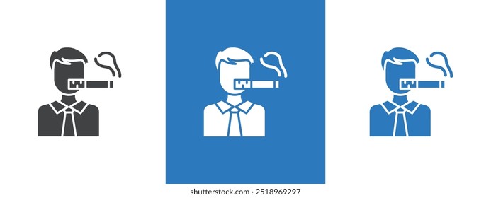 homem fumando ícone de cigarro linha fina ilustração