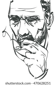 Man smoking cigarette on white background. Doodle vector eps 10