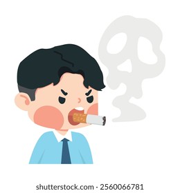 man smoking a cigarette with a skull