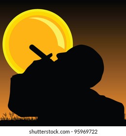 man smoking cigarette and sun illustration vector