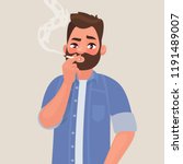 Man is smoking a cigarette. Tobacco dependence. The concept of an unhealthy lifestyle. Vector illustration in cartoon style