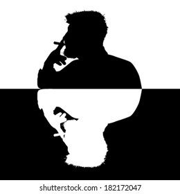man smoking a cigarette vector silhouette