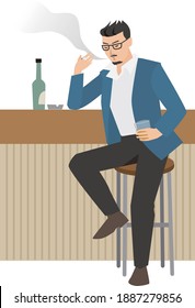 A man smoking a cigarette while drinking alcohol