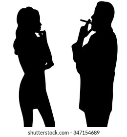 man smoking cuban cigar while beautiful girl looking at him