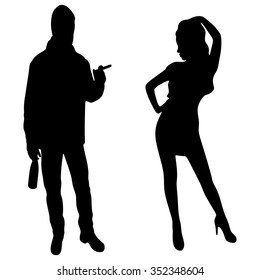 man smoking cuban cigar while beautiful girl standing