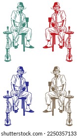 Man Smoking Hookah Vector Illustration. Hookah Pipe. Shisha Bar. Man Smoking Nargile