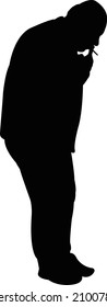 a man smoking and looking down, silhouette vector