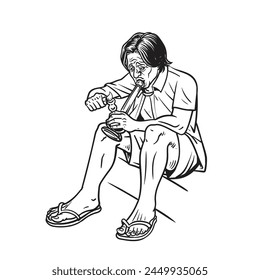  Man Smoking Marijuana with bong. Vector cartoon character illustration.
