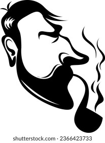 Man smoking pipe tattoo, tattoo illustration, vector on a white background.