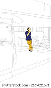 hombre fumar en la calle lateral vector ilustración a mano
