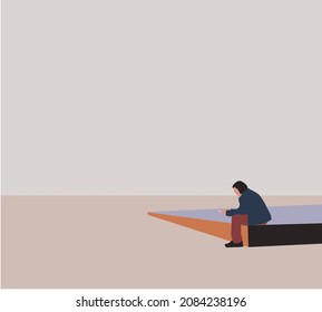 Man smoking sitting enjoy Tobacco on a street sidewalk. Vector cartoon illustration. Character.