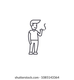 man smoking vector line icon, sign, illustration on background, editable strokes