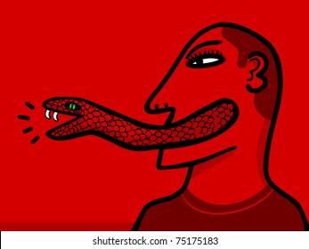 man with snake in the mouth