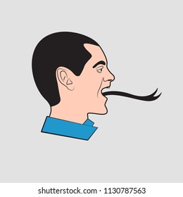 Man With Snake Tongue, Evil Tongue, Gossip, Slanderer, Chatterbox, Long Tongue. Vector Illustration