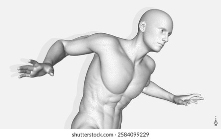A man sneaking around and looking for a way out. 3d model of human body. Vector illustration for banner, poster, cover, postcard, brochure or presentation.