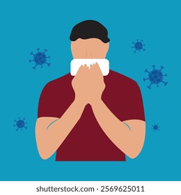 A man Sneezes Shows Symptoms Of HMPV Virus.