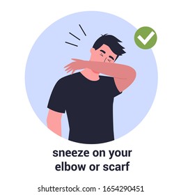 Man sneezing. Virus prevention and protection. Coronovirus alert. Isolated vector illustration in cartoon style