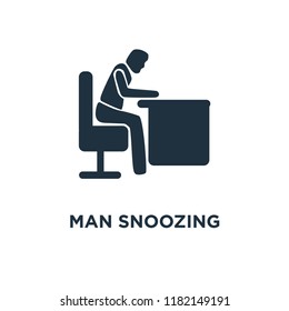 Man Snoozing icon. Black filled vector illustration. Man Snoozing symbol on white background. Can be used in web and mobile.